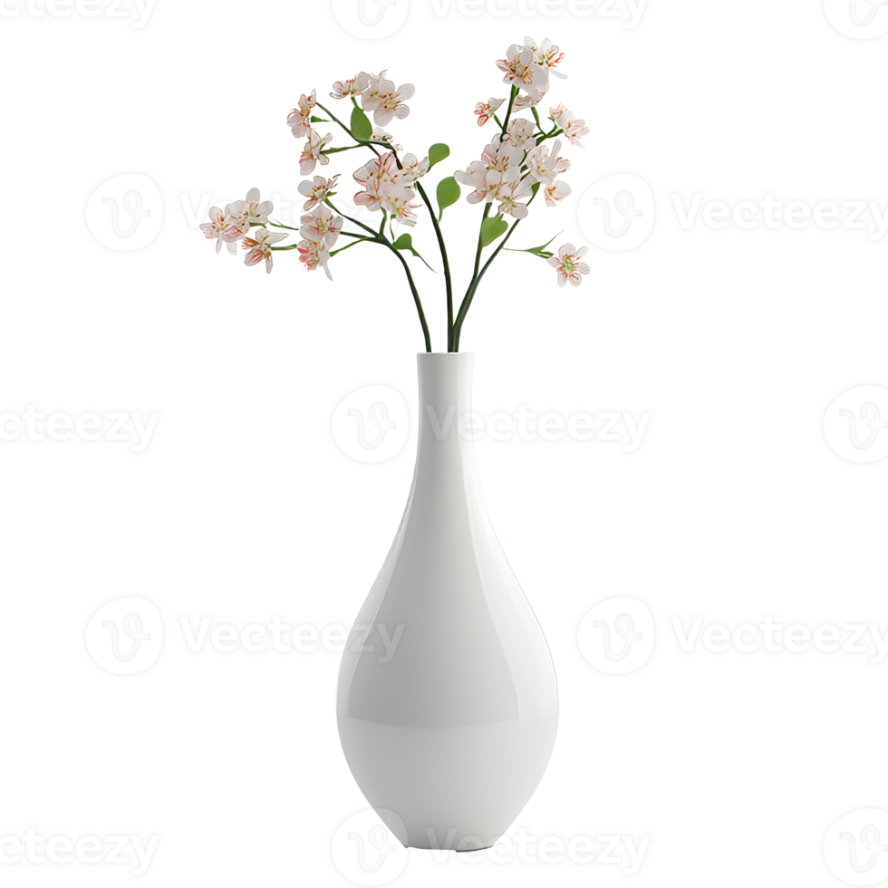 Elegant white vase with blooming flowers in decor png