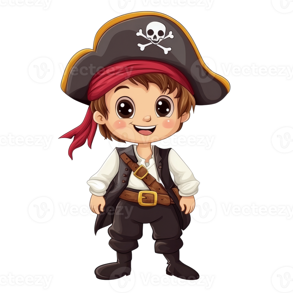 Cheerful young pirate in playful attire and hat png