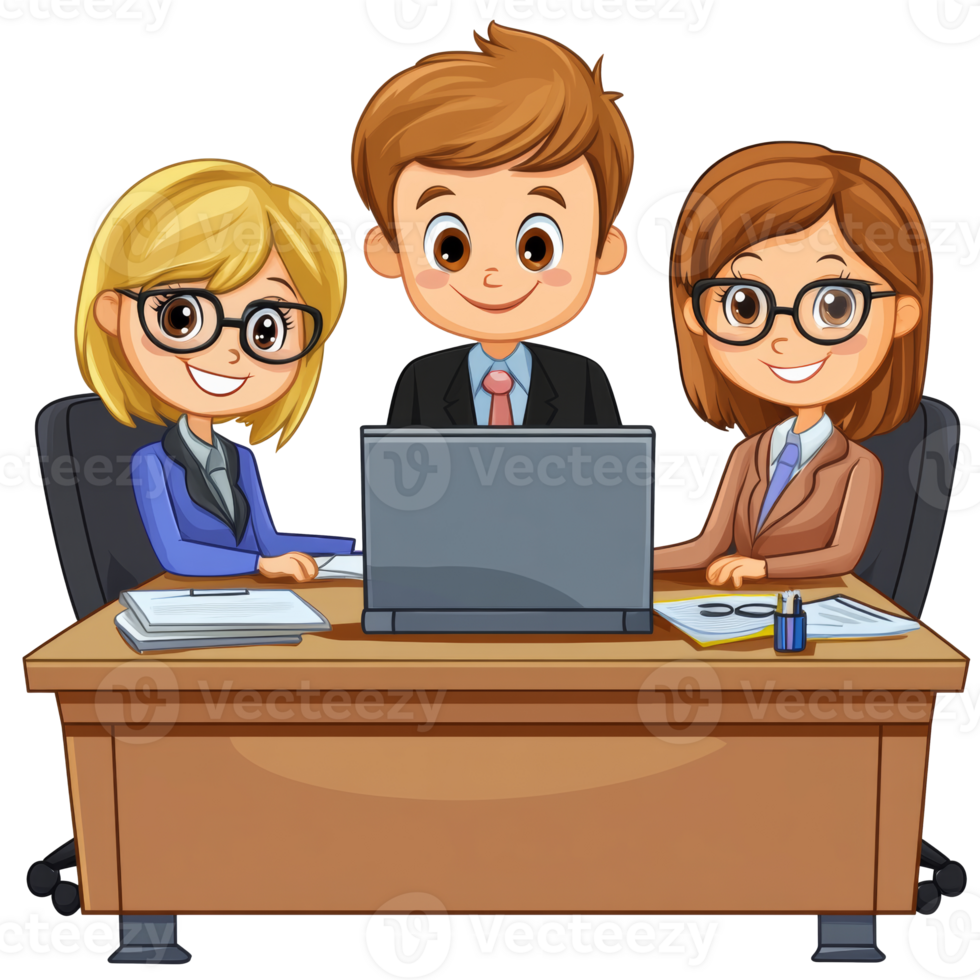 Team of coworkers collaborating at office desk png