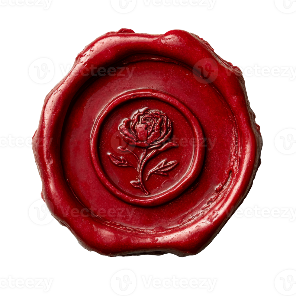 Red wax seal with rose design for letter sealing png