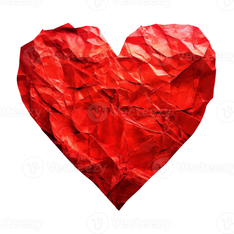 Crumpled red heart shape with textured surface png
