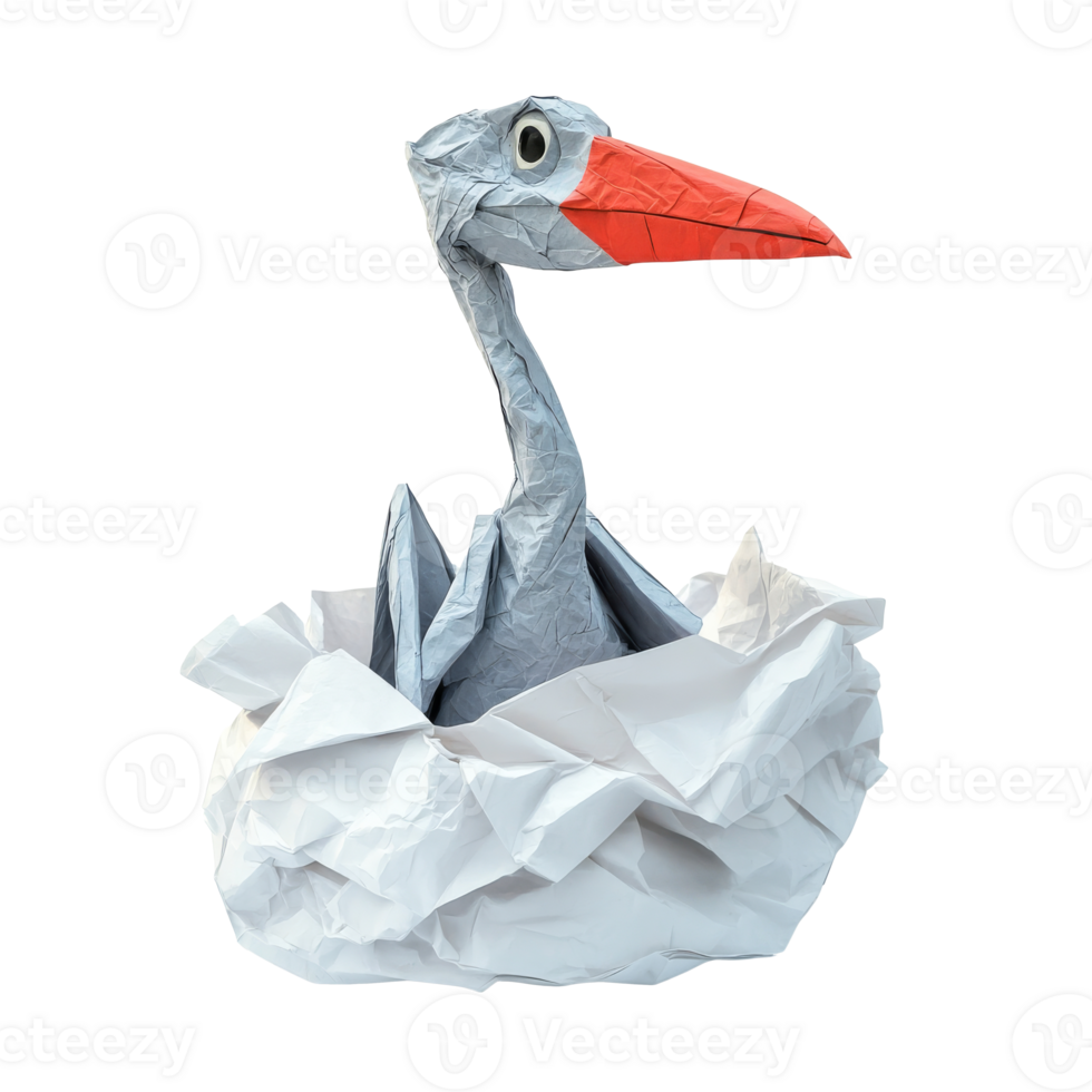 Creative paper crane hatching from nest png