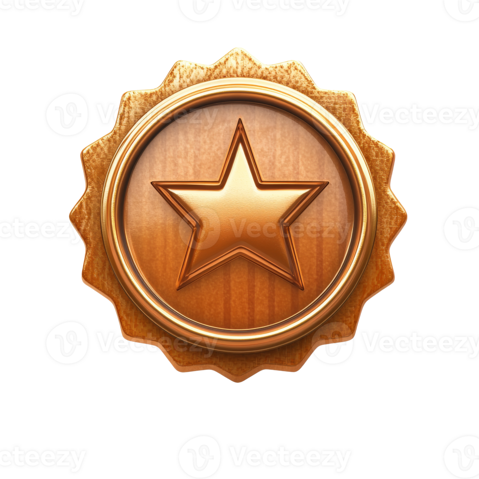 Award emblem with star symbol and wooden texture png