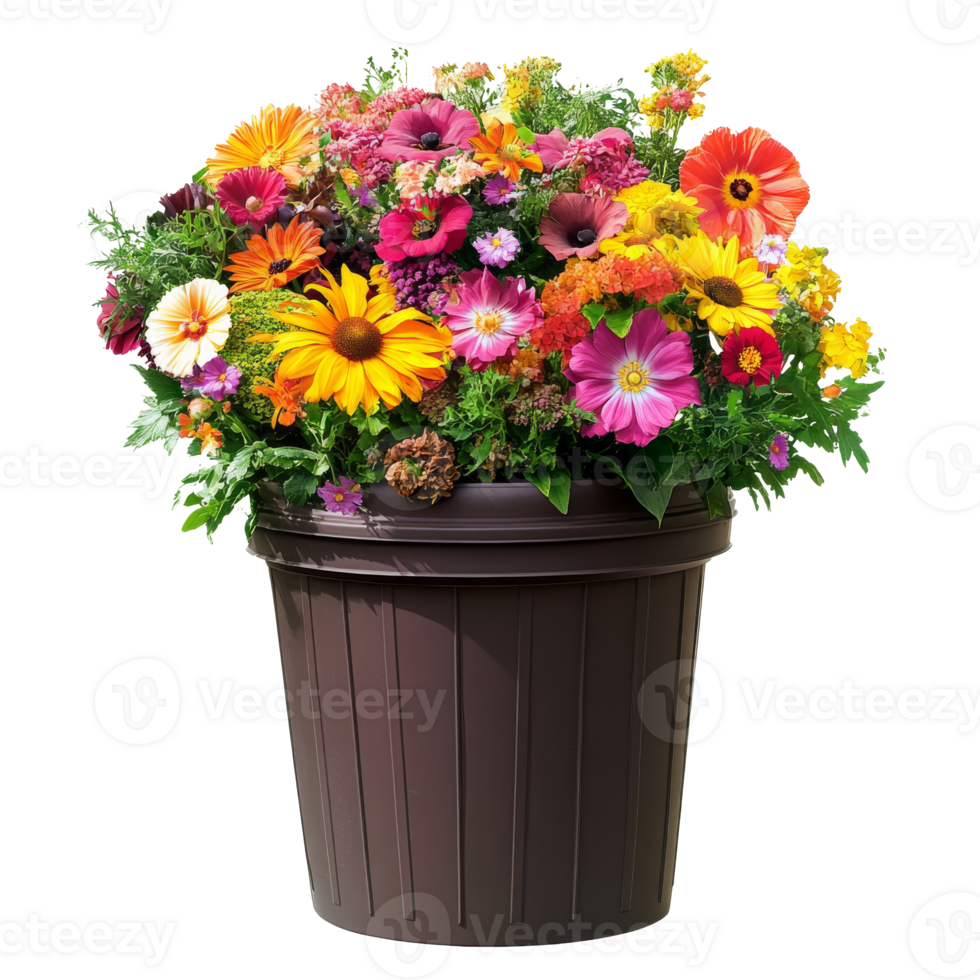 Colorful flower arrangement in a large pot png