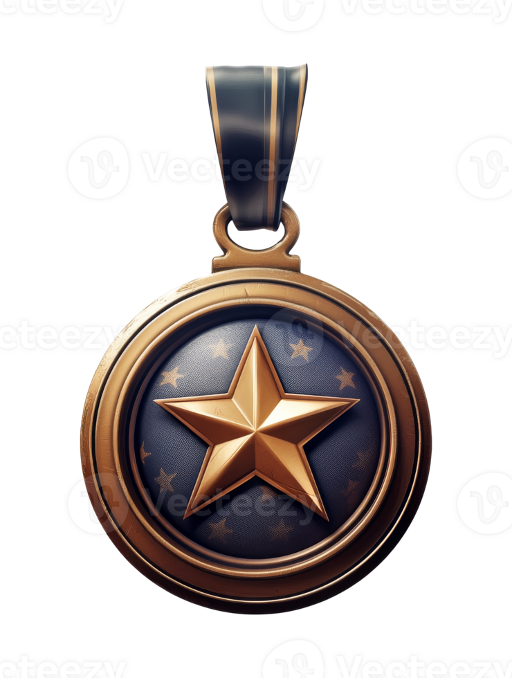 Distinctive bronze medal with star emblem design png