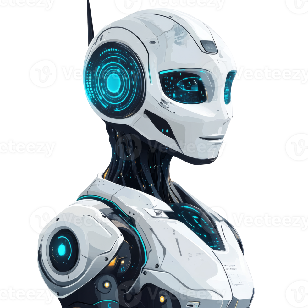 Futuristic humanoid robot with glowing accents png