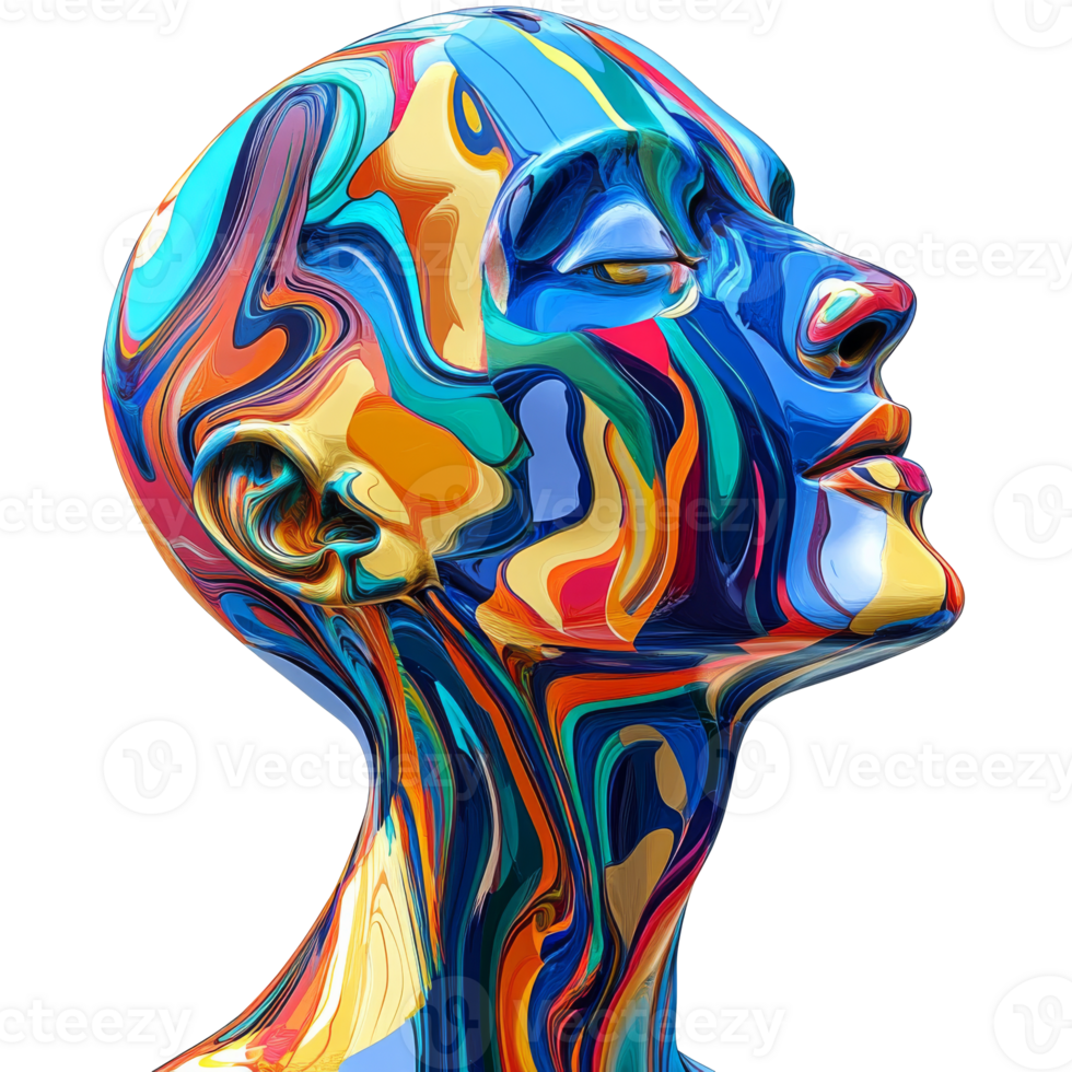 Colorful abstract bust reflecting vibrant patterns png