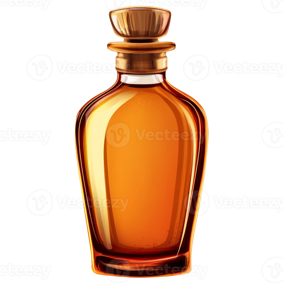 Elegant amber bottle filled with a fragrant liquid png
