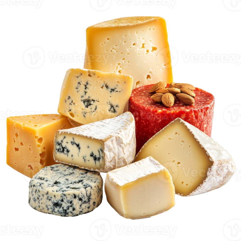 Diverse selection of artisanal cheeses with nuts png