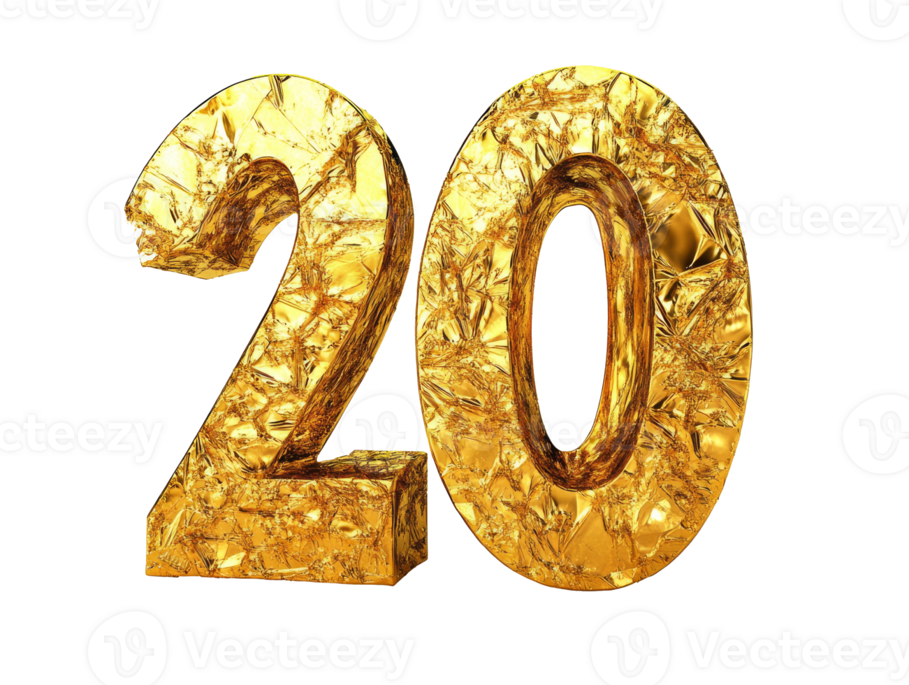 Golden 20 in sparkling texture on white background png