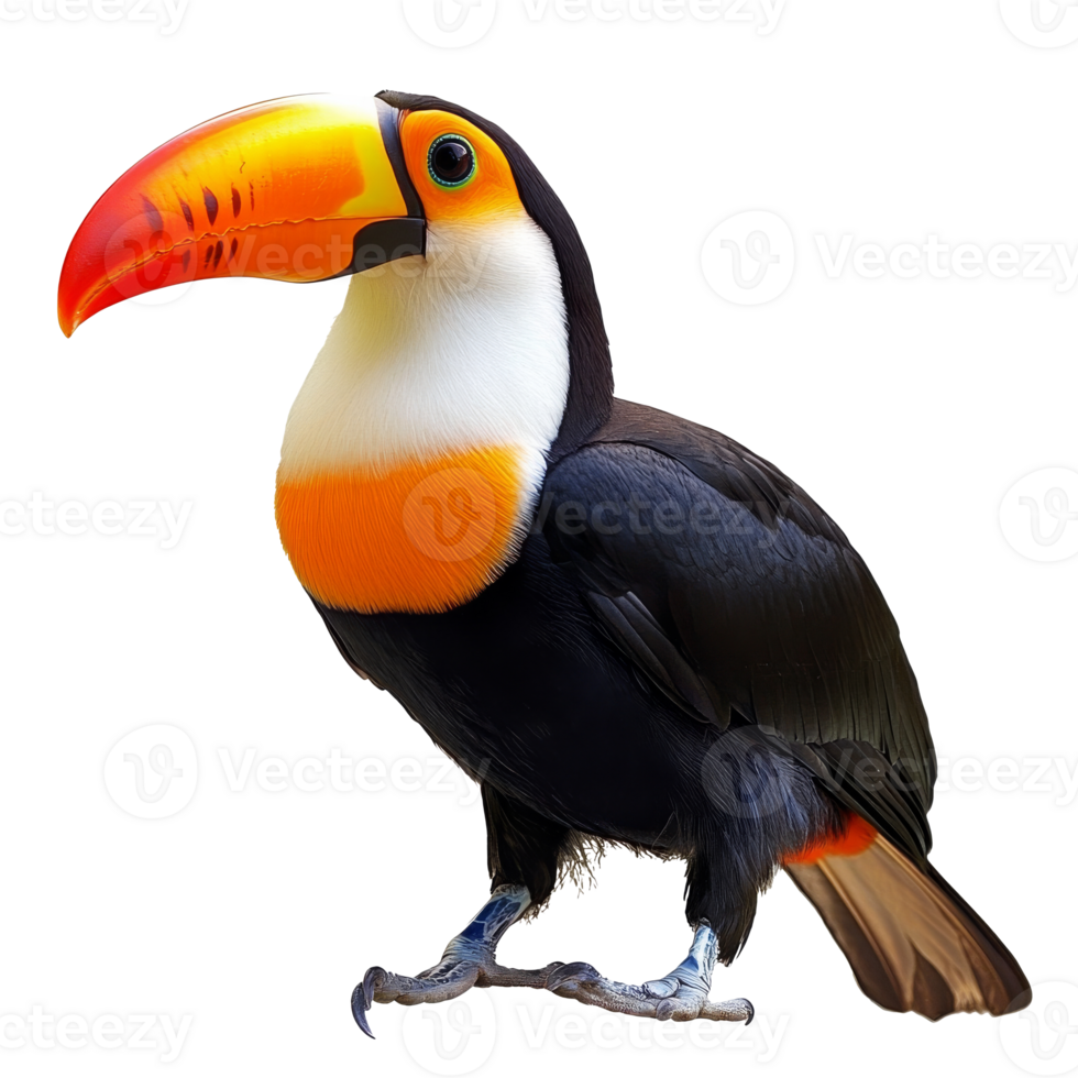 Brightly colored toucan perched on a branch png