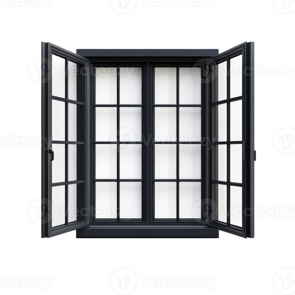 Black framed window open to bright space outside png