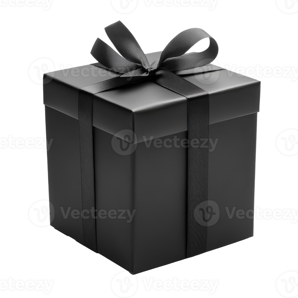 Elegant black gift box with ribbon png