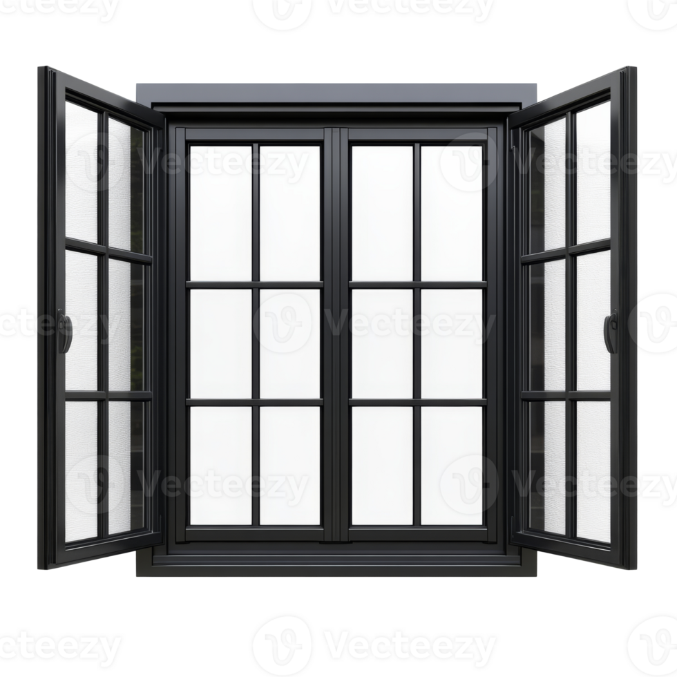 Modern black window design with open sashes png