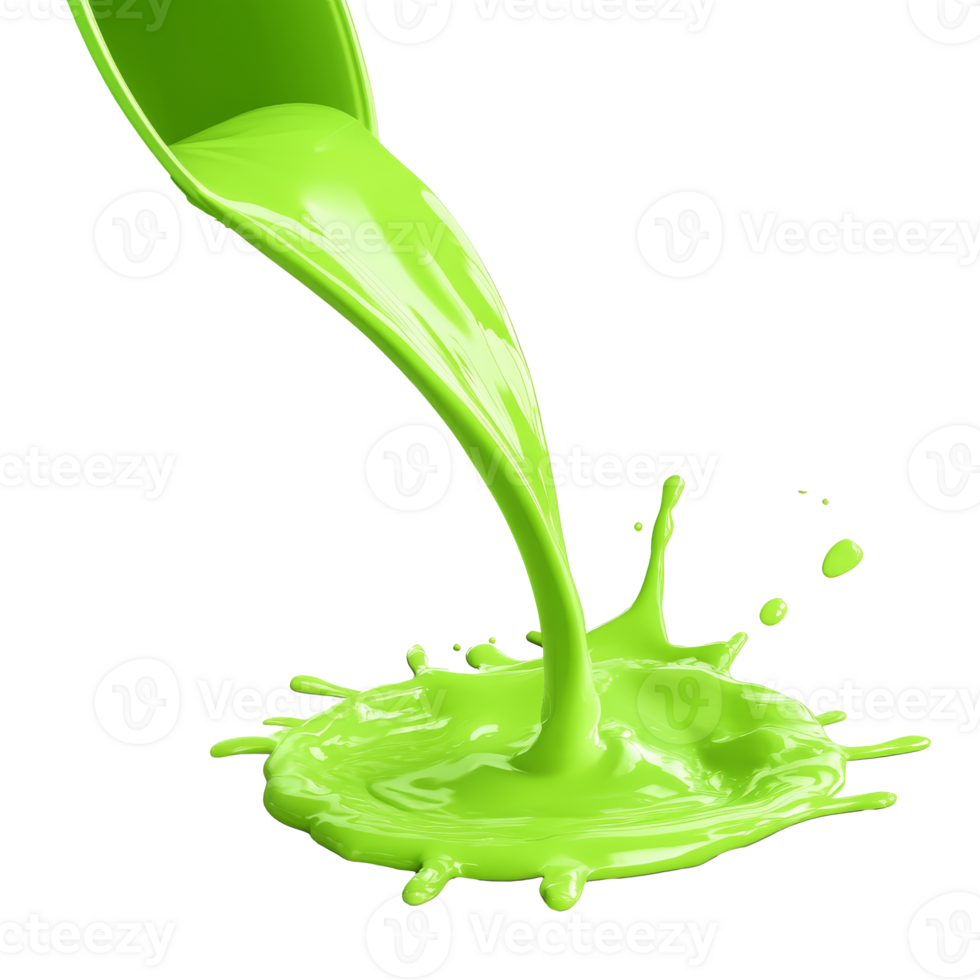 Bright green paint pouring into a splash below png