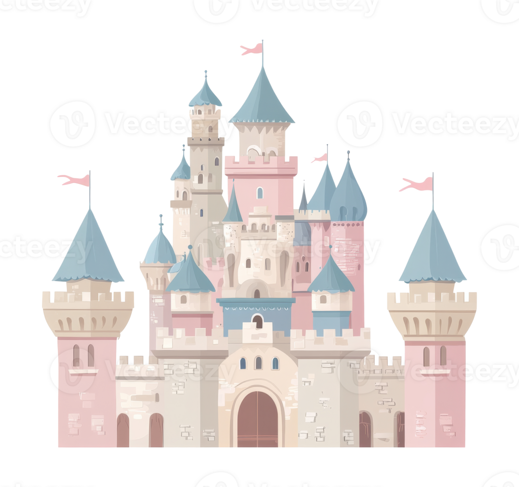 Pastel fairytale castle illustration png