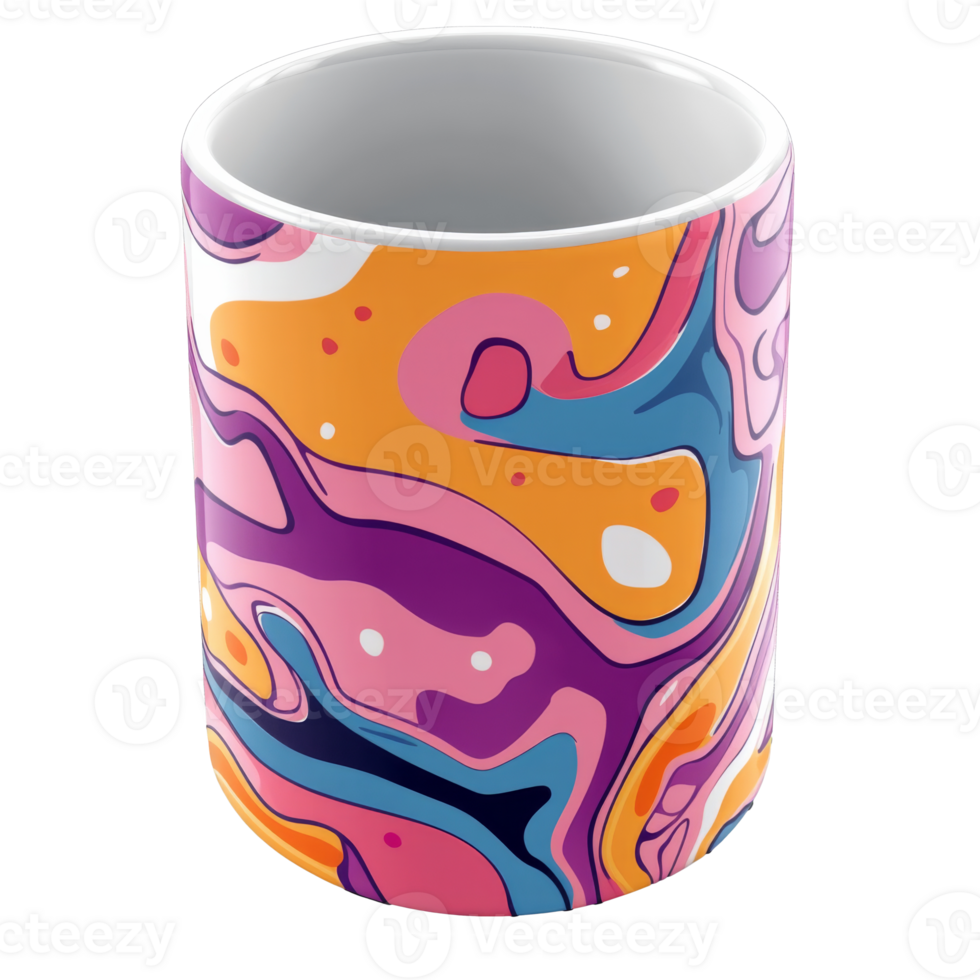 Colorful abstract mug with swirling patterns png