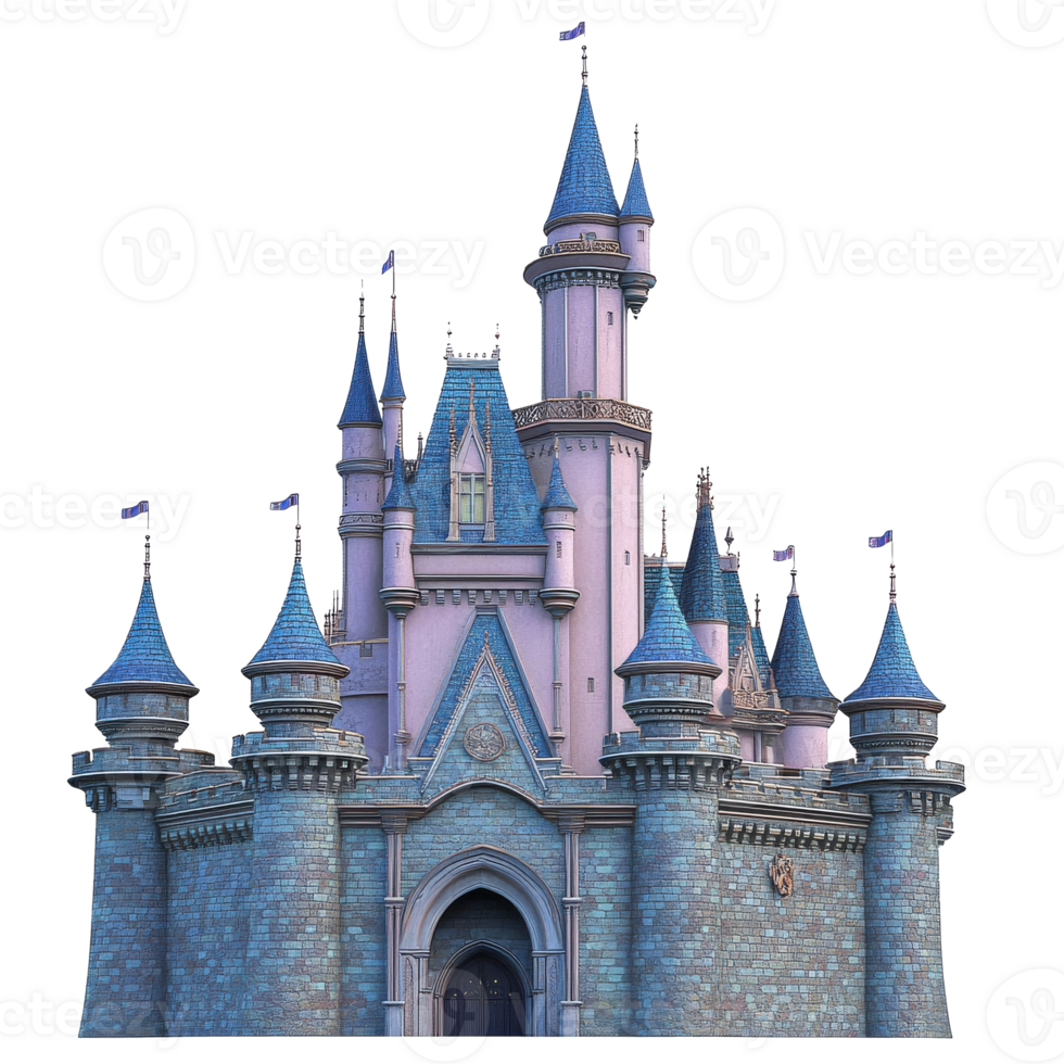 Majestic fairytale castle under a clear blue sky png