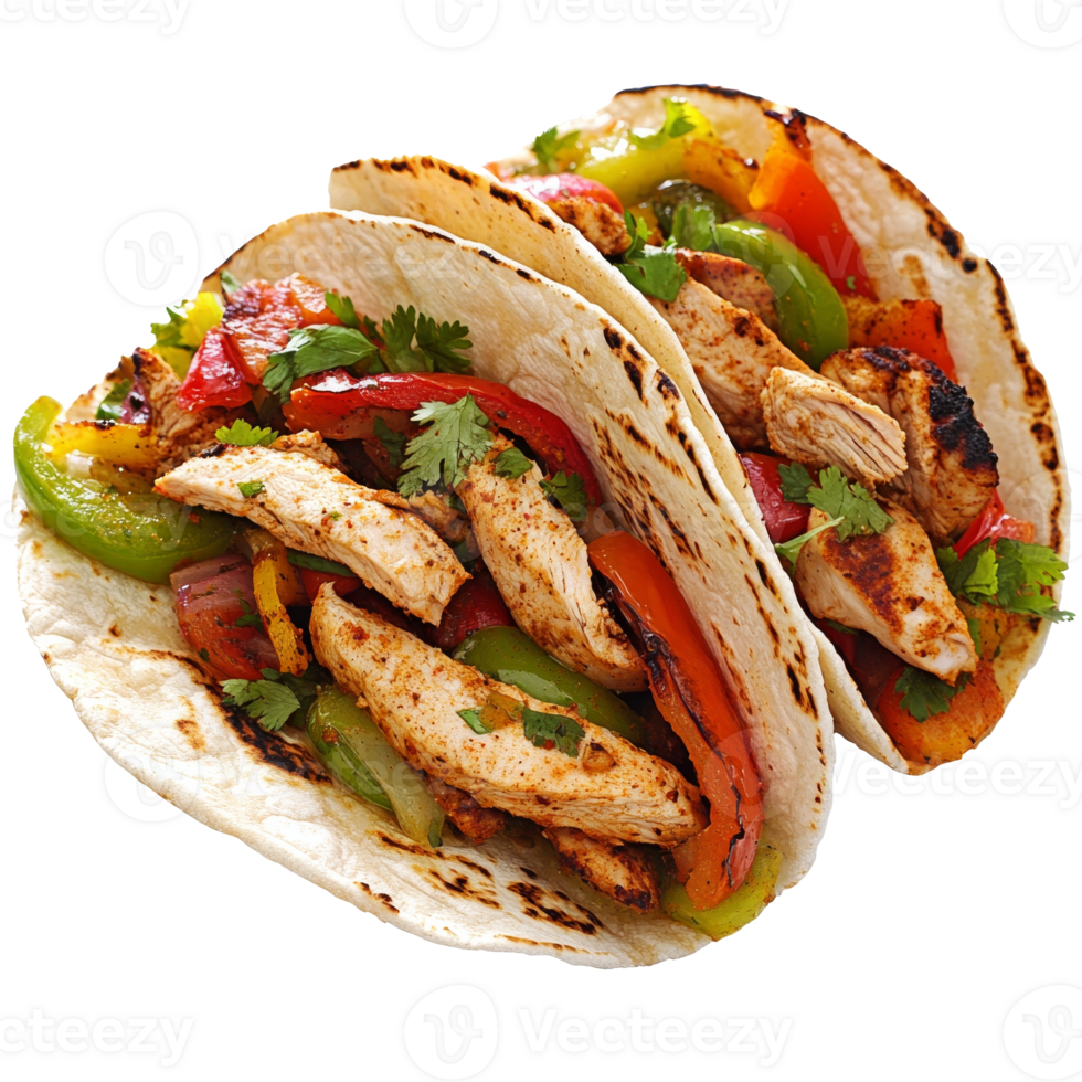 Delicious chicken tacos with colorful toppings png