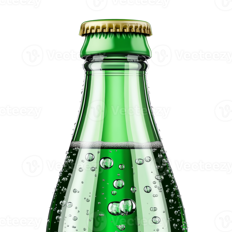 Refreshing green glass bottle with bubbles png