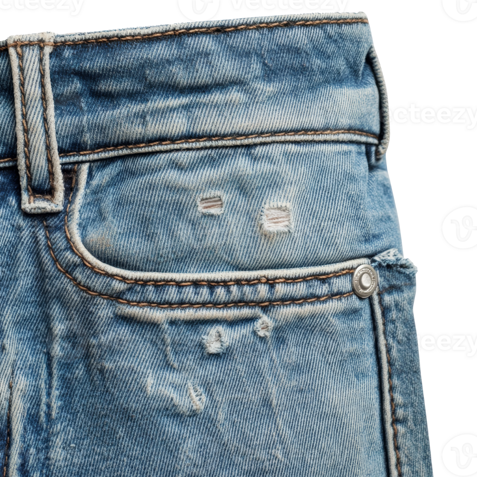Denim jeans with distressed details in blue hue png