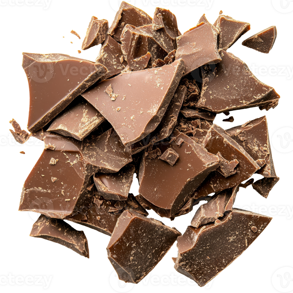 Chocolate pieces scattered on a white surface png