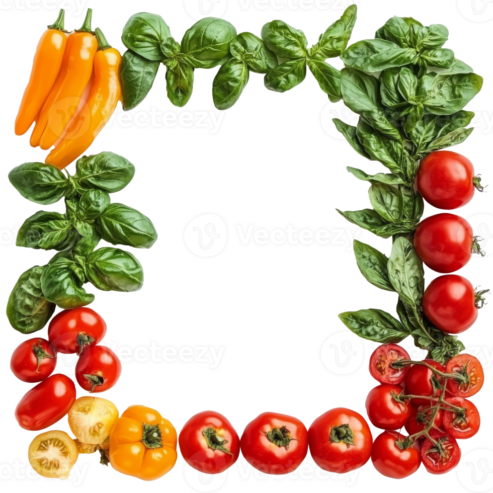 Vibrant arrangement of fresh vegetables and herbs png