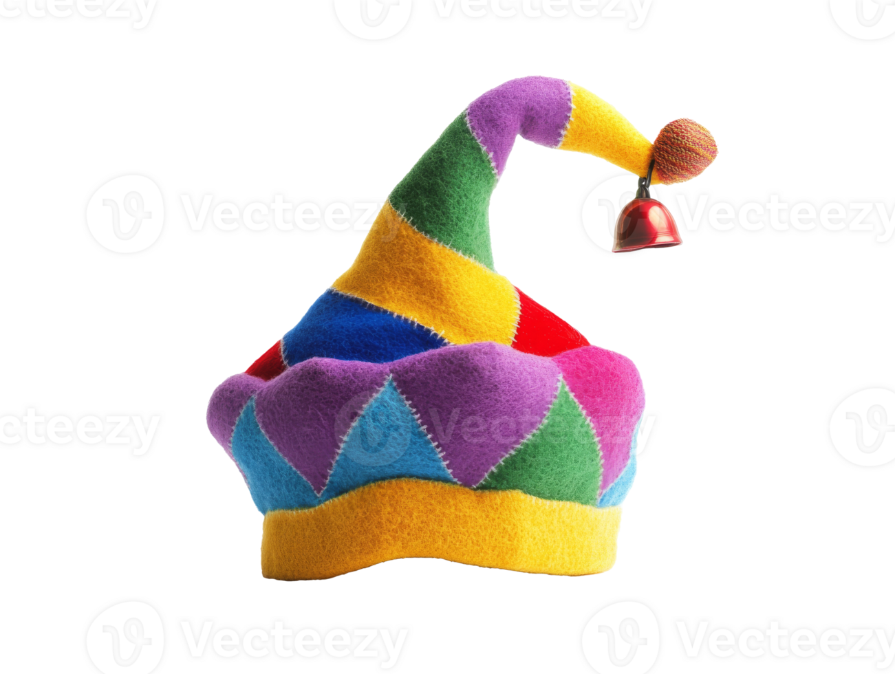 Colorful jester hat with playful design and bell png