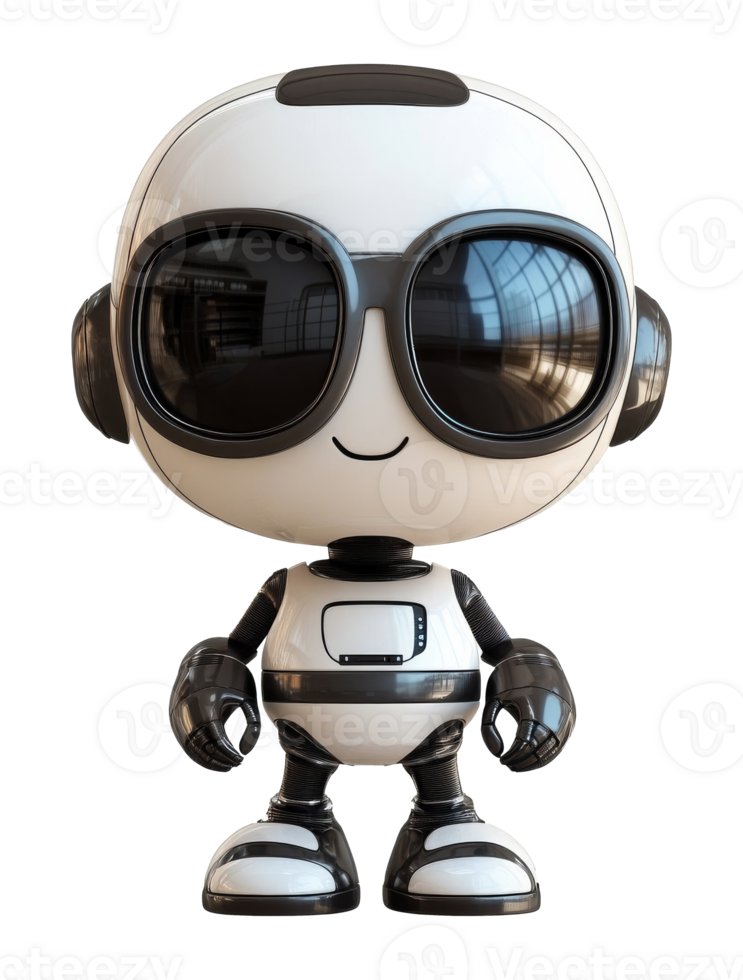 Cute robot character with sunglasses and a smile png