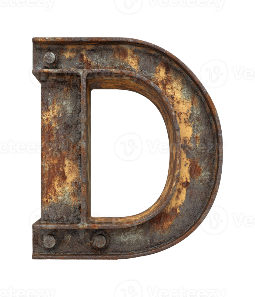 Old metal letter D with rustic finish png