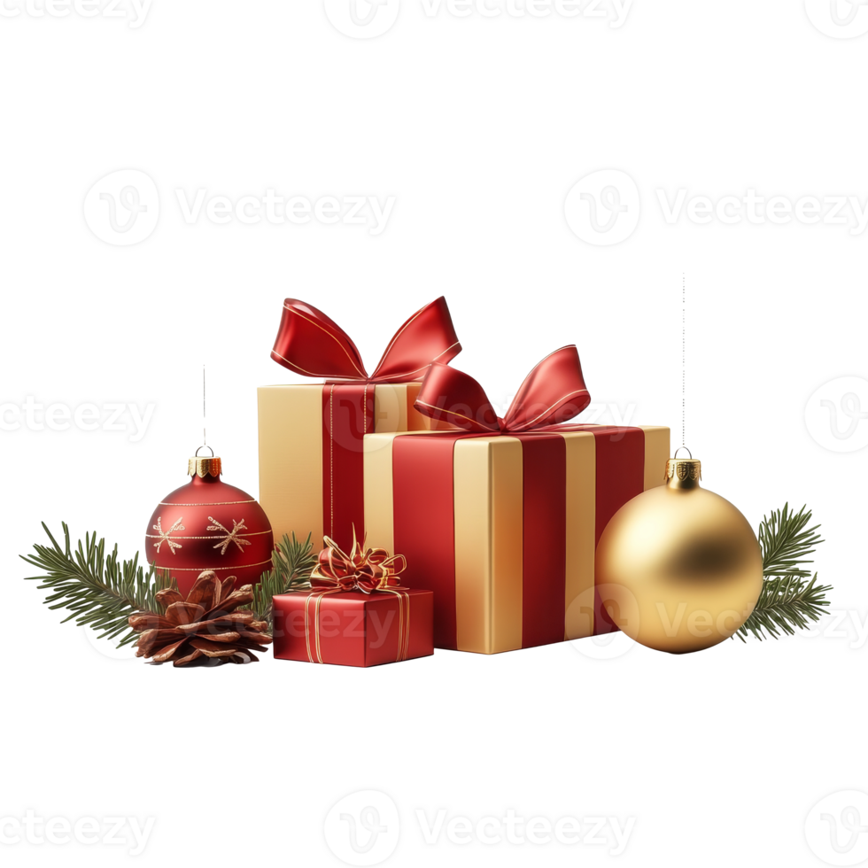Holiday decor with gifts and ornaments png