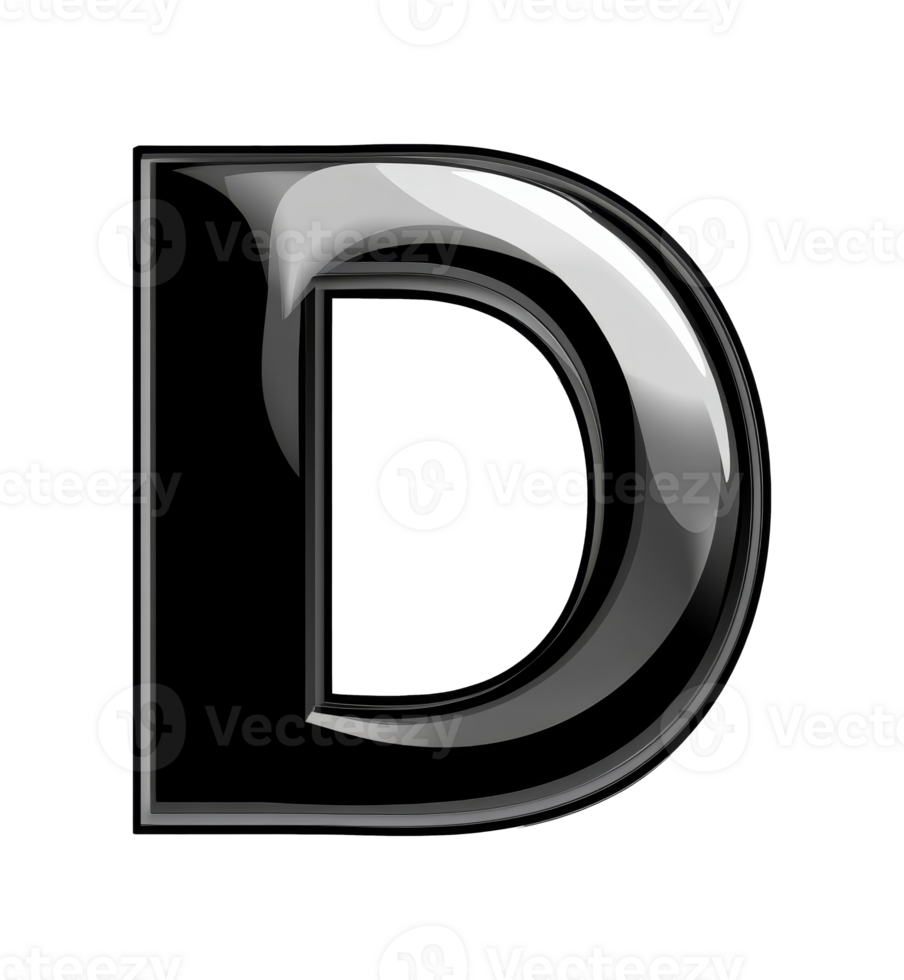 Black glossy letter D in bold design png