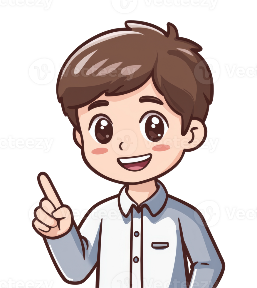 Cheerful boy pointing up png