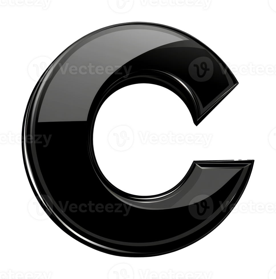 Glossy black letter C on plain background png