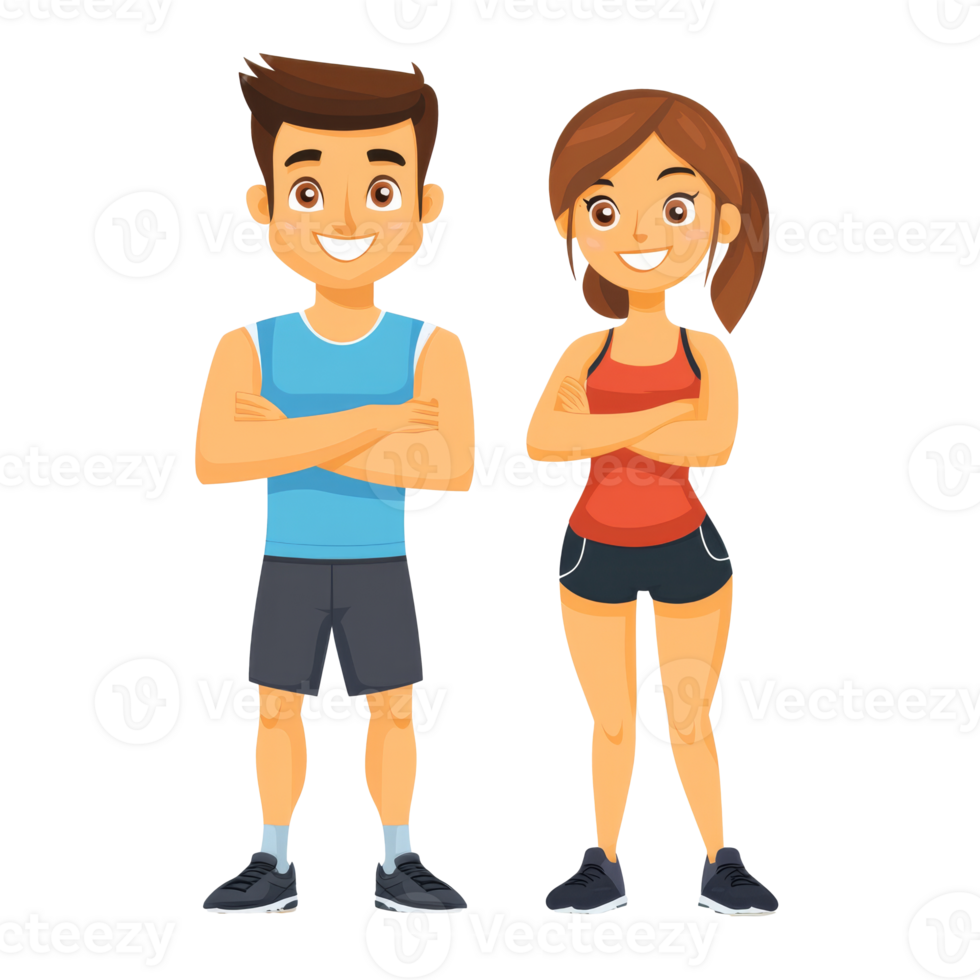 Couple standing confidently in workout attire png