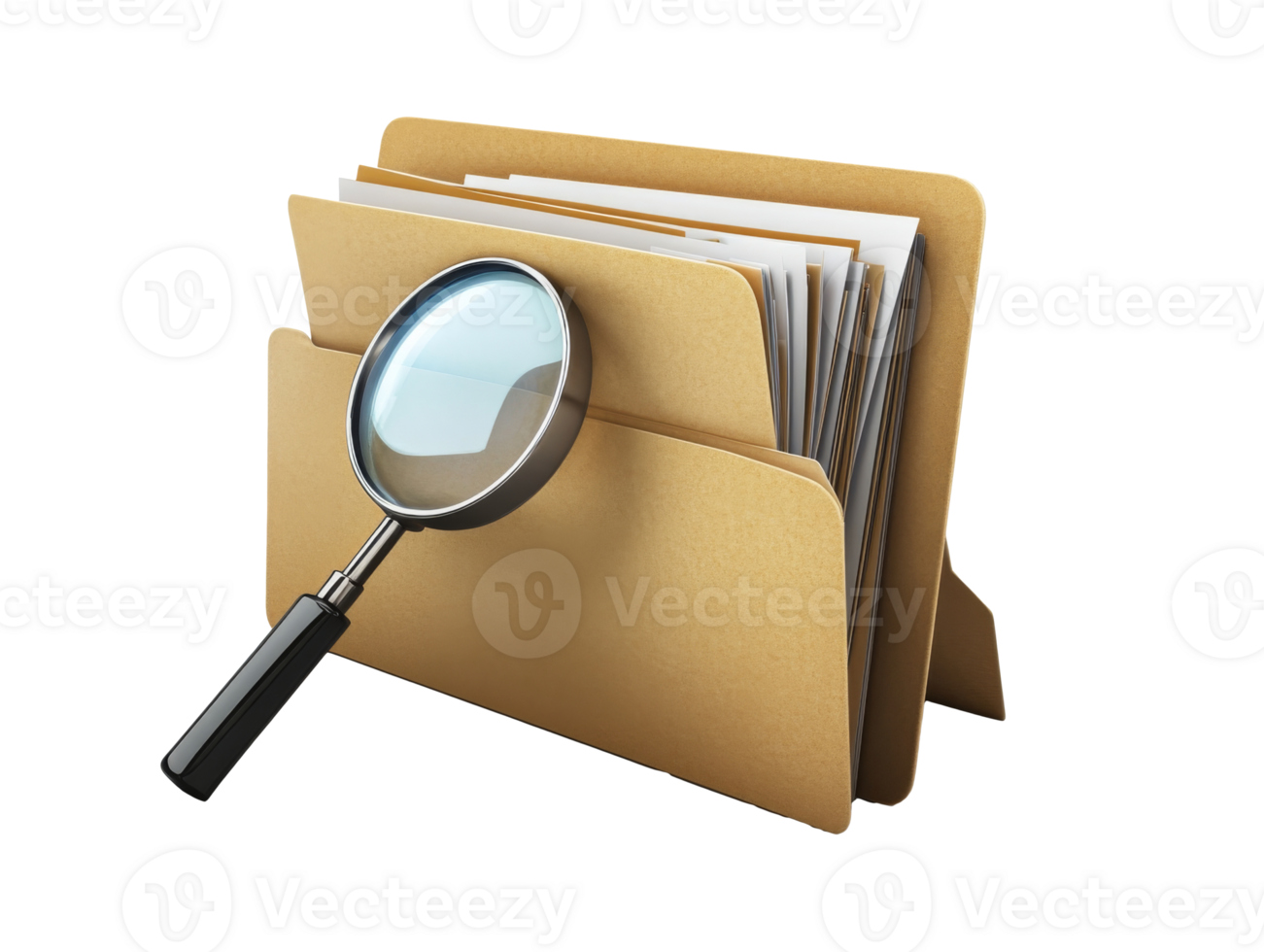 Magnifying glass over a file folder with documents png