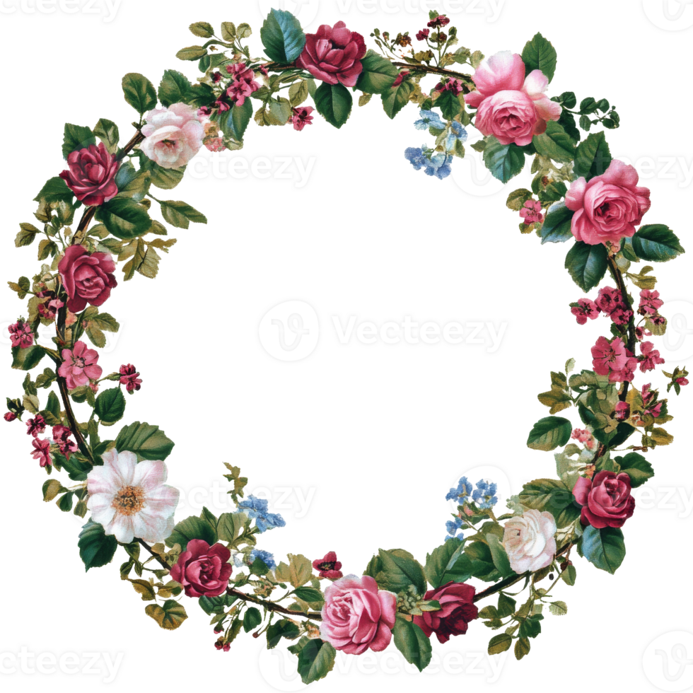 Floral wreath design featuring a variety of roses png