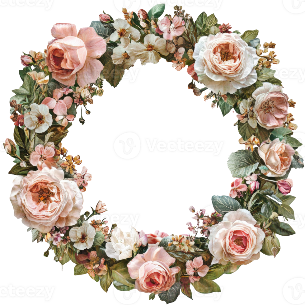 Beautiful floral wreath with soft pastel colors png