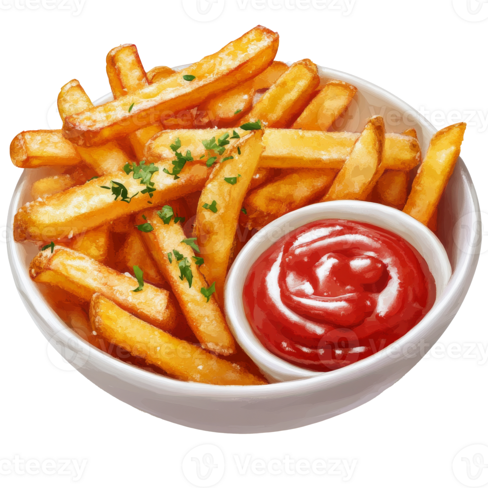 Crispy fries served with flavorful ketchup dip png