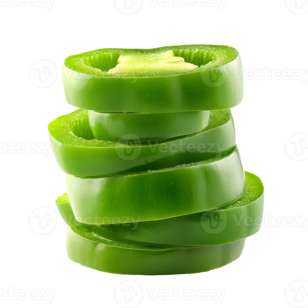 Freshly sliced green bell peppers in a stack png