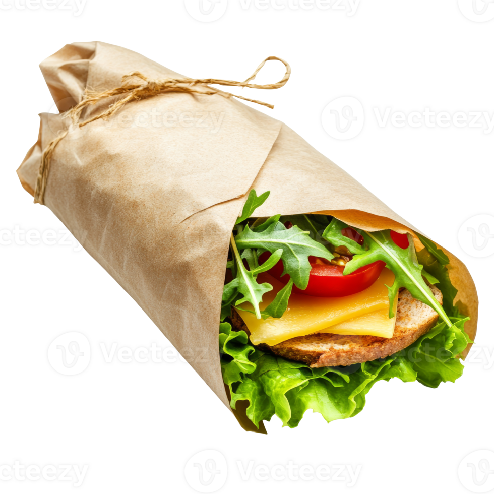 Freshly made sandwich wrapped in parchment paper png