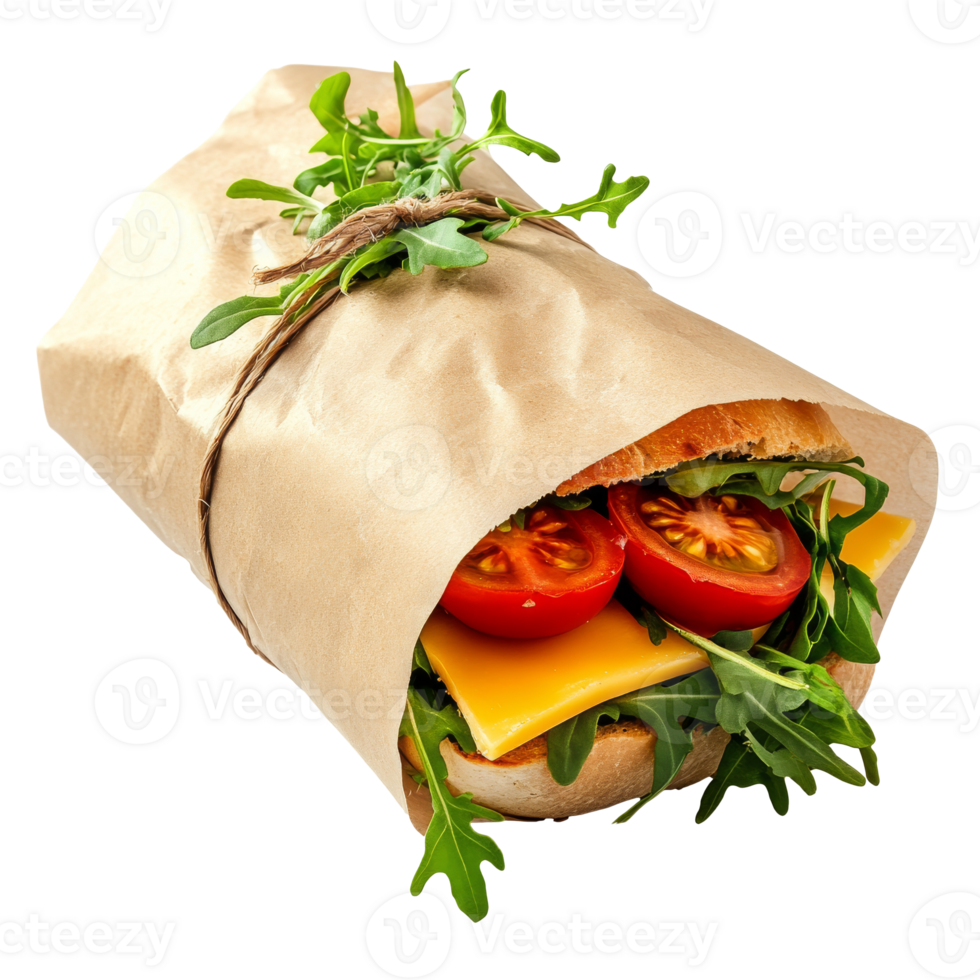 Fresh sandwich wrapped in paper for lunch delivery png