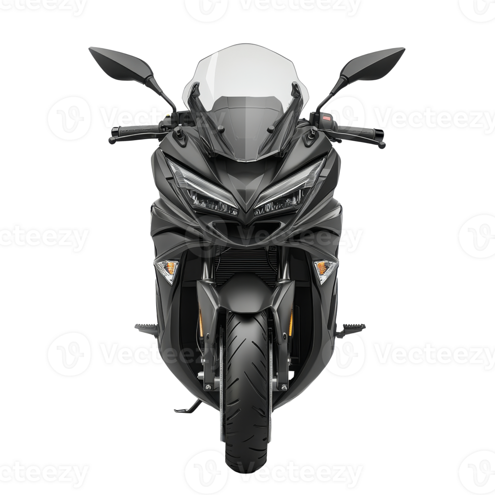 Sleek black motorcycle in a studio setting png