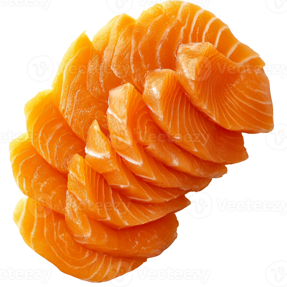 Freshly sliced salmon arranged neatly on a plate png