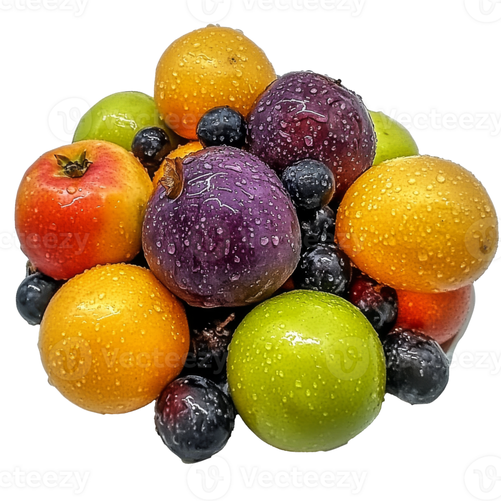 Fresh assortment of fruits with droplets png