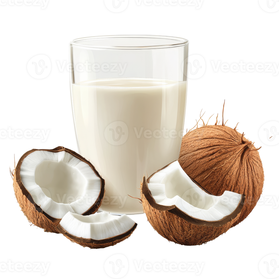 Coconut milk and cracked coconuts png