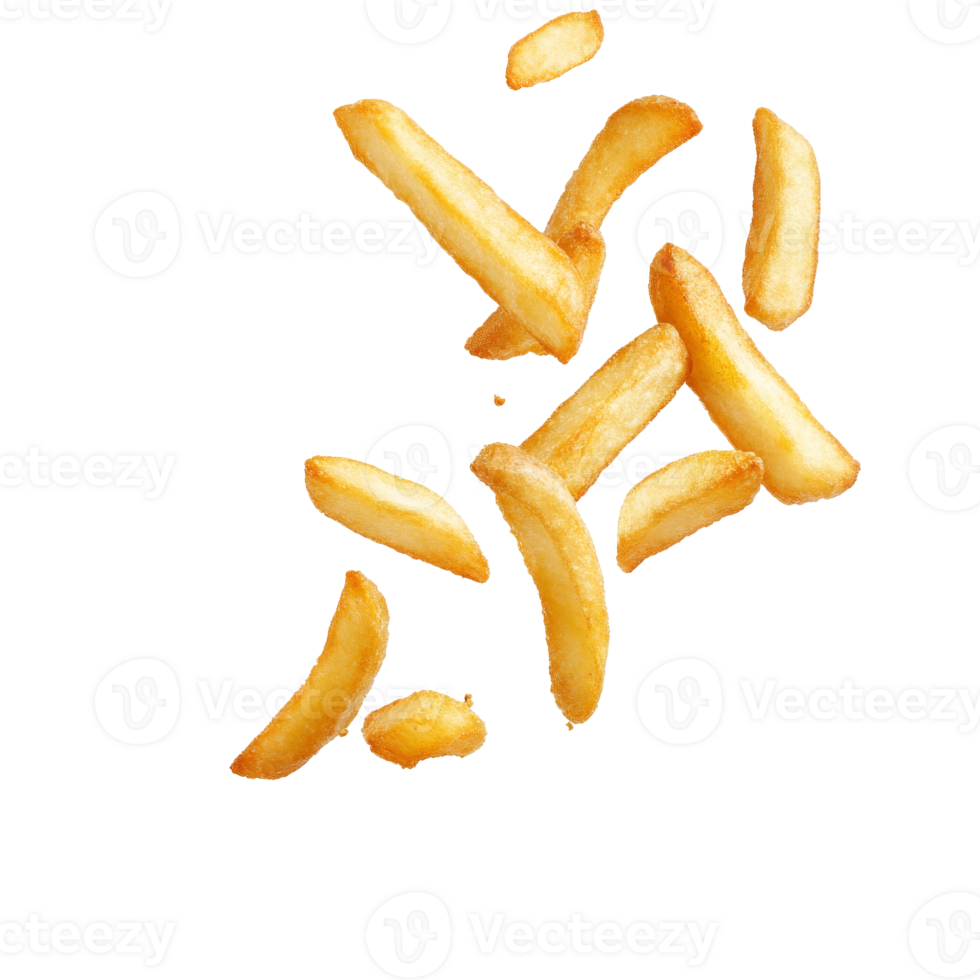 Golden crispy fries scattered on white background png