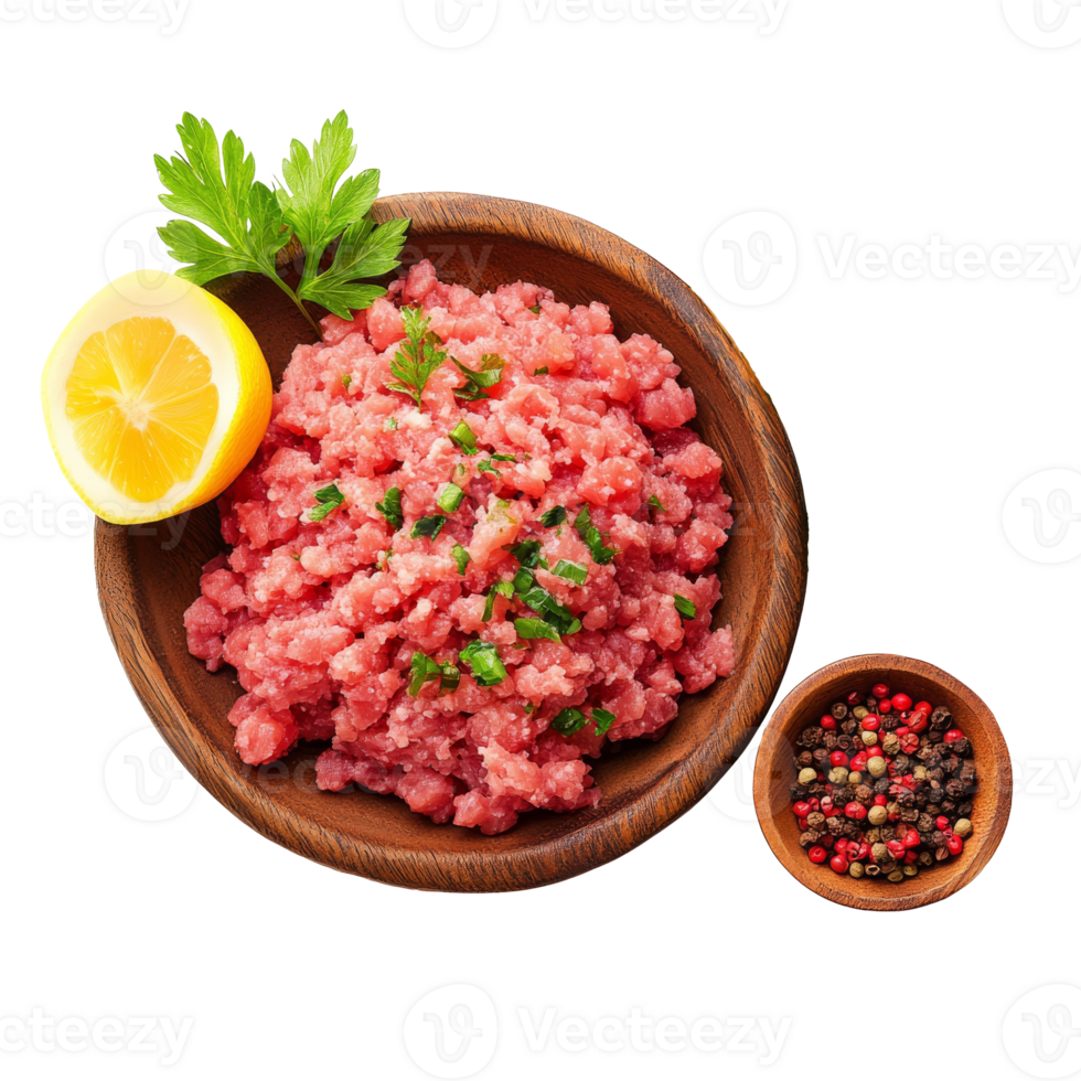 Fresh minced meat with lemon and herbs for cooking png