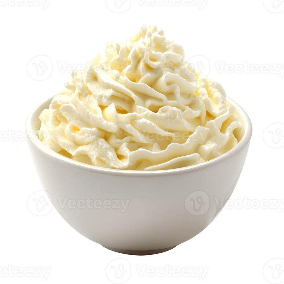 Fresh whipped cream in a white bowl ready to serve png