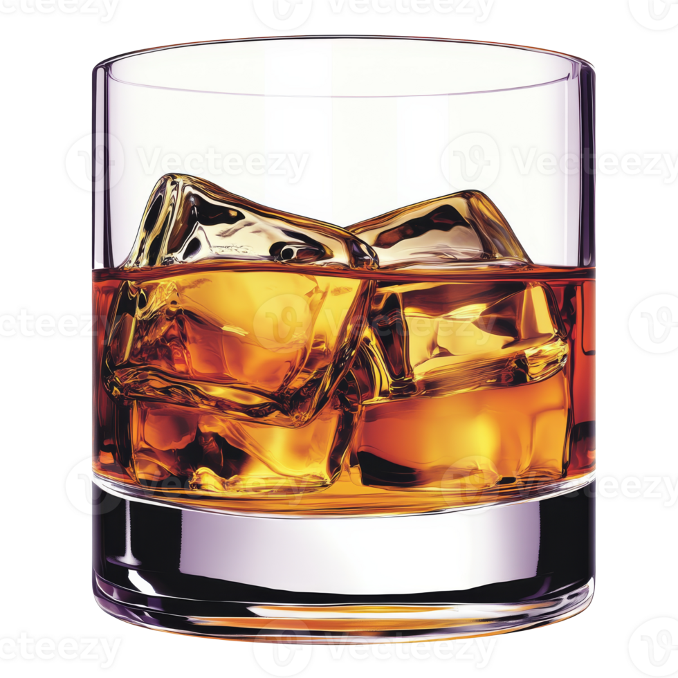 Whiskey on the rocks served in a clear glass png